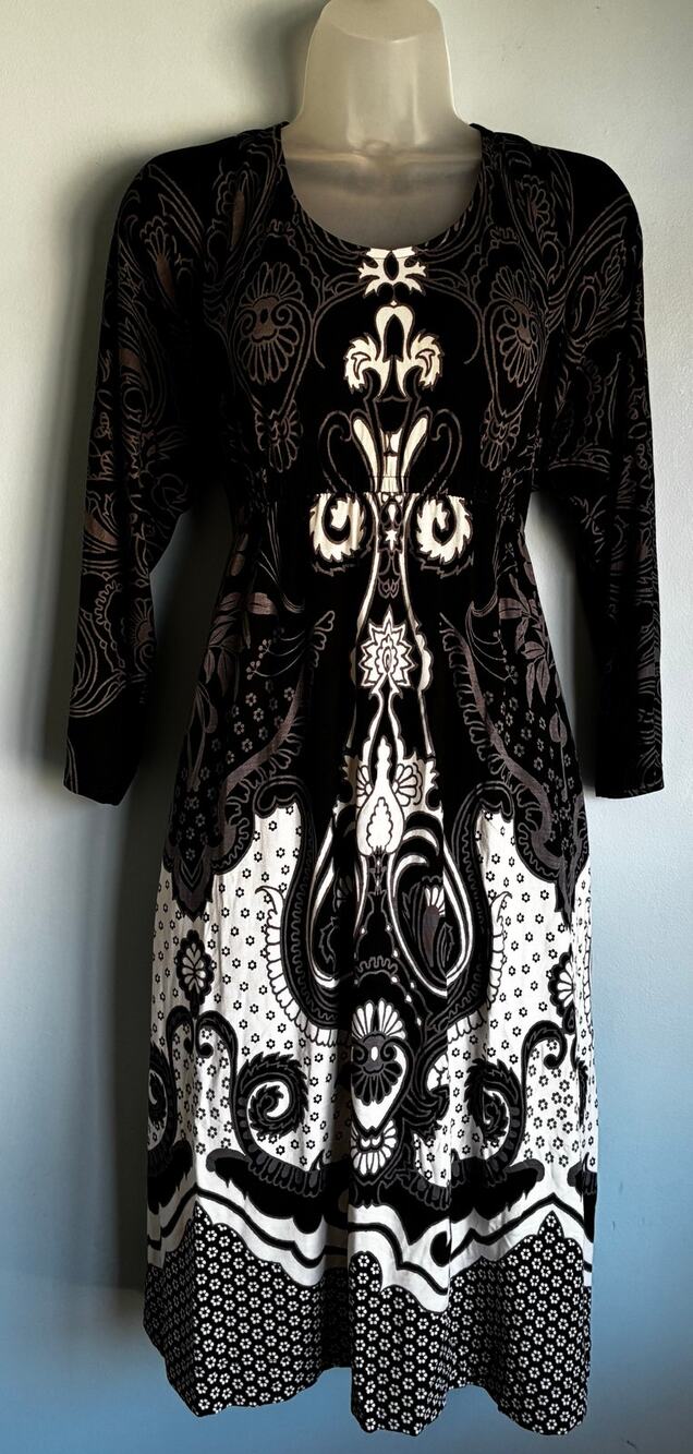 Soma Dress Black and White Paisley Floral Long Sleeve XL NWT